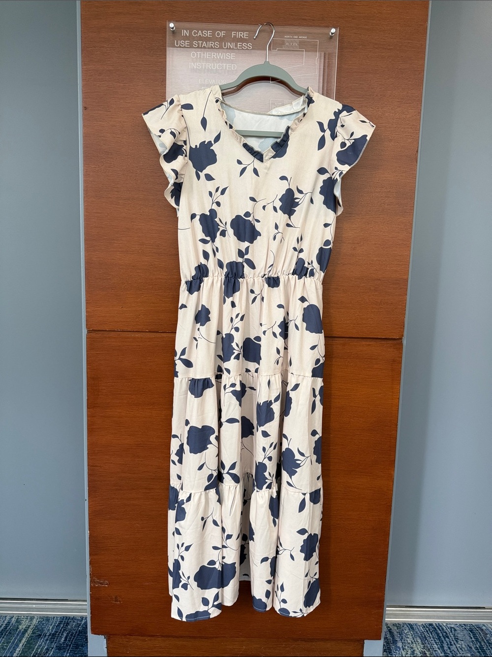 Amazon Essentials Cream Maxi Dress with Navy Floral Print